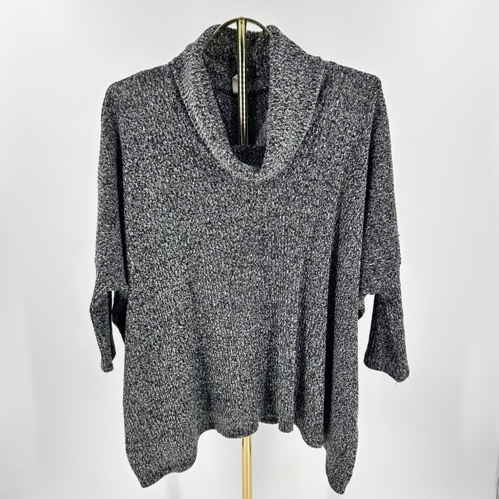 Windsor Womens Large Marled Cowl Neck Split Back Oversized Sweater Gray Black